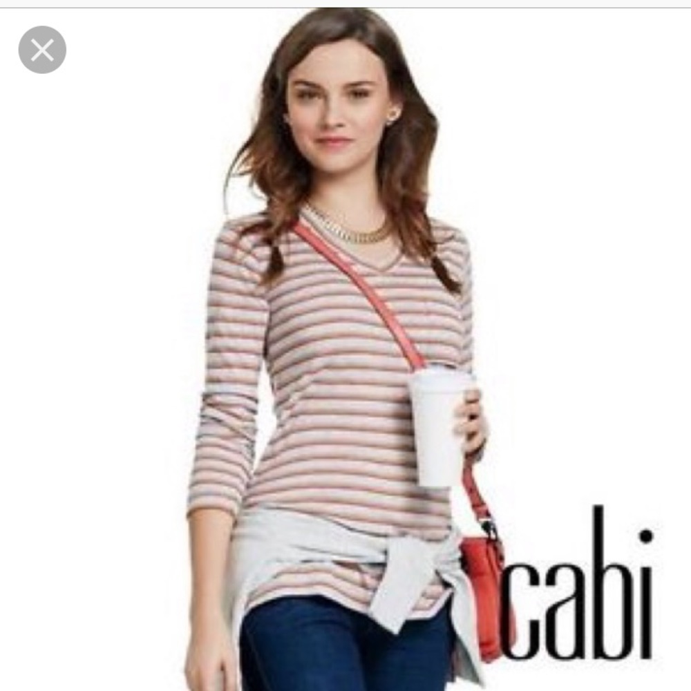 Cabi style 3055 striped v-neck tee